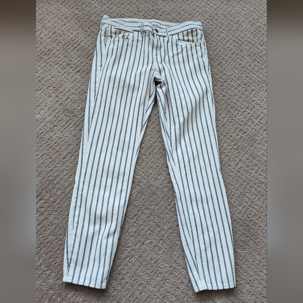 Madewell Cream and Navy Striped Skinny Skinny Ankle Pants